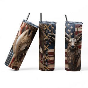 20oz Insulated Tumbler, Wildlife, Hunting, Fishing, American Flag